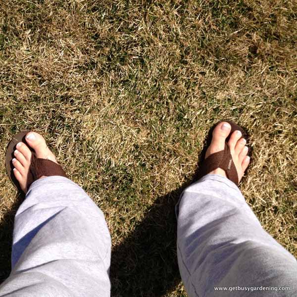 Standing in front of my garden in flip flops