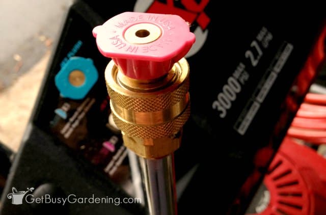 Spray Tip Attached To Pressure Washer