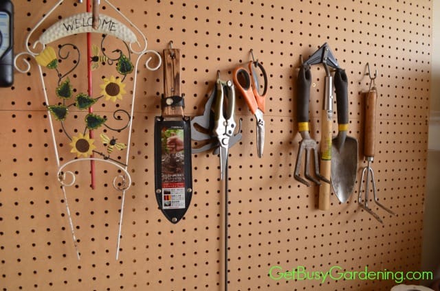 Garden Tools Hung On Pegboards