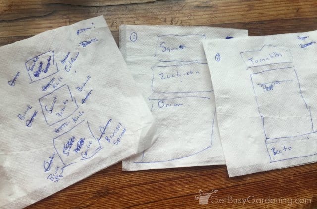 Planning a garden plot on cocktail napkins
