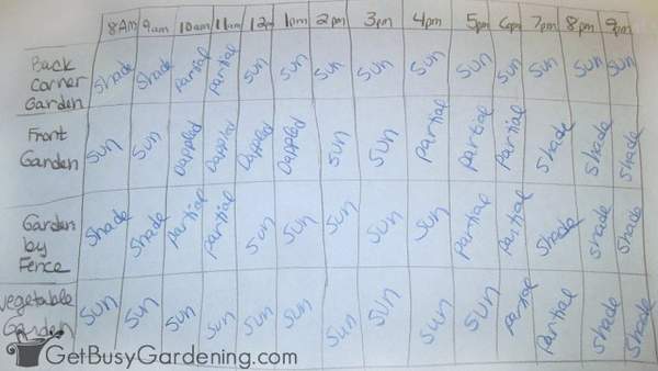 DIY chart to measure sunlight in your garden