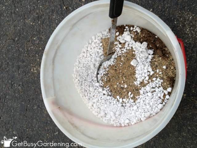 Mix ingredients for succulent potting soil
