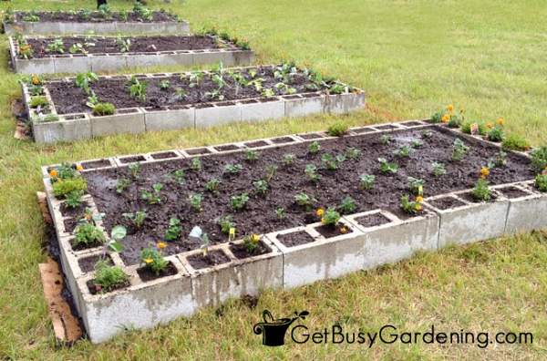 Cinder block raised garden beds completed