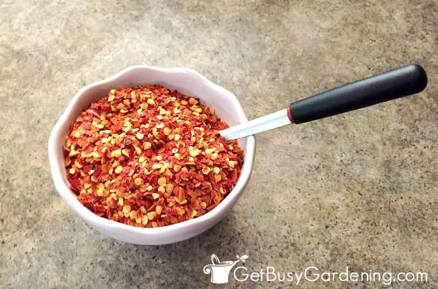 Homemade red pepper flakes ready to use