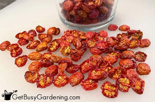 DIY oven dried cherry tomatoes ready to eat