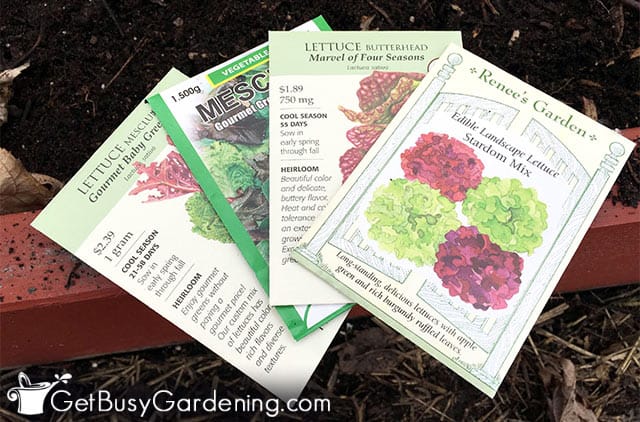 Different types of lettuce seed packets