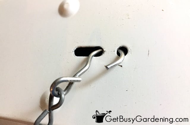 Attaching a chain to hang my DIY seed starting lights