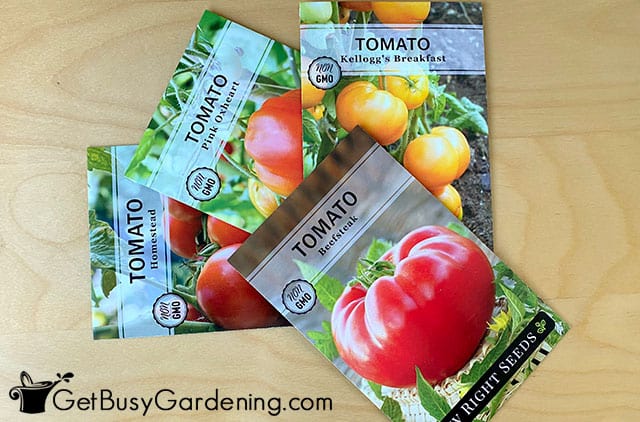 Different types of tomato seed packets