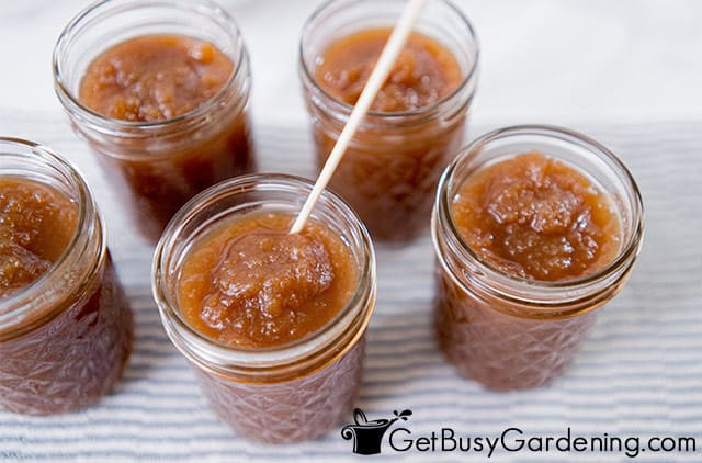 Popping air bubbles in a jar of apple butter