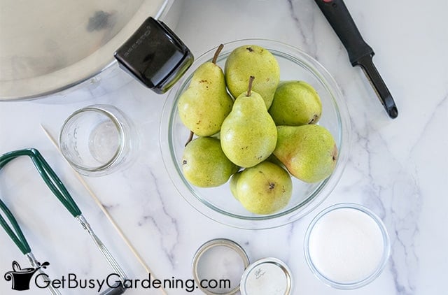 Preparing to can fresh pears