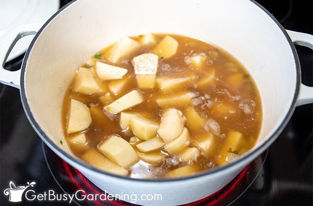 Boiling potatoes in a healthy broth soup base