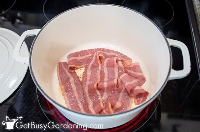 Frying up the turkey bacon