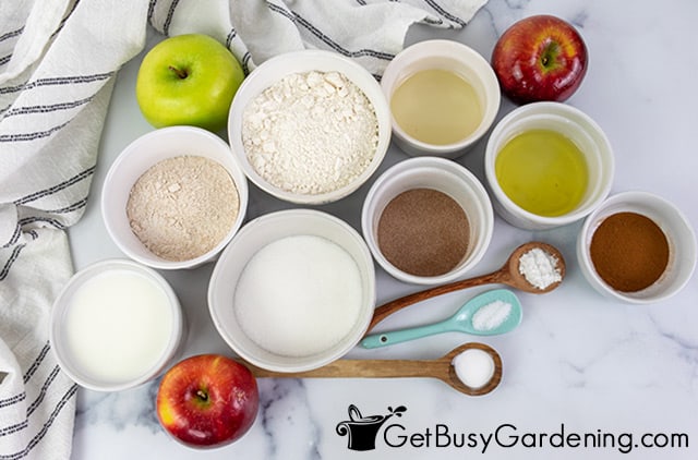 Ingredients for making healthy apple muffins
