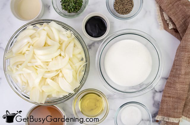 Ingredients for making onion jam