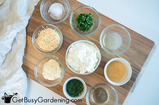 Ingredients for this healthy veggie dip recipe