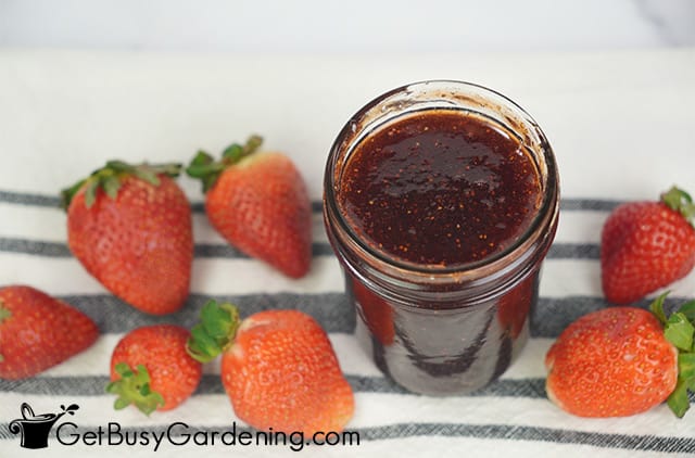 Jar of homemade canned strawberry jam