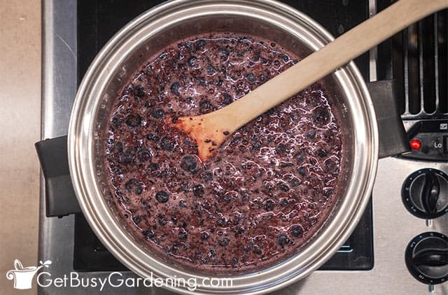 Cooking blueberry jam for canning