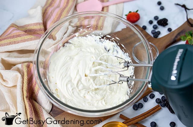 Making fruit dip using cream cheese and yogurt