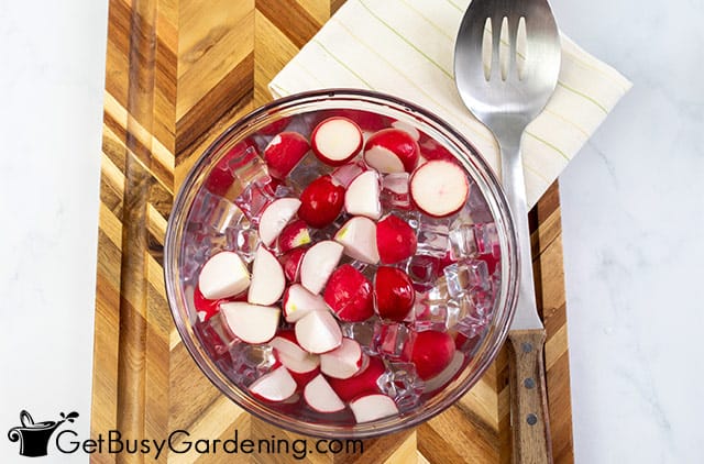 Cooling blanched radishes before freezing
