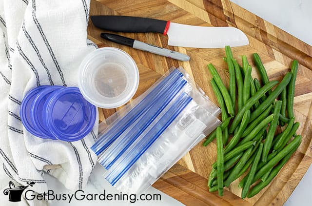 Supplies needed to freeze green beans