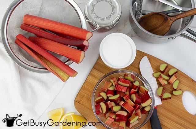Ingredients for making rhubarb jam