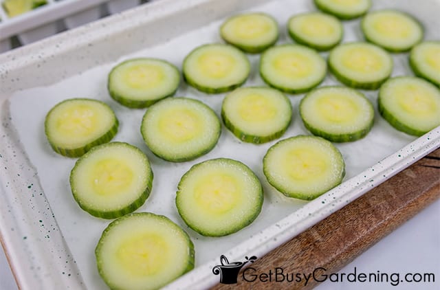 Cucumber slices ready to be frozen
