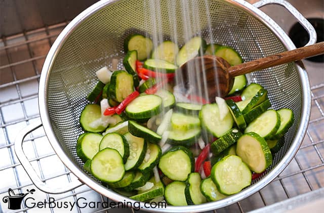 Rinsing cucumbers after pre pickling