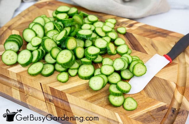 Slicing cucumbers for mustard pickles