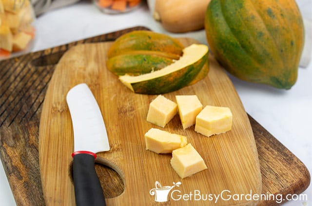 Cutting up squash for canning