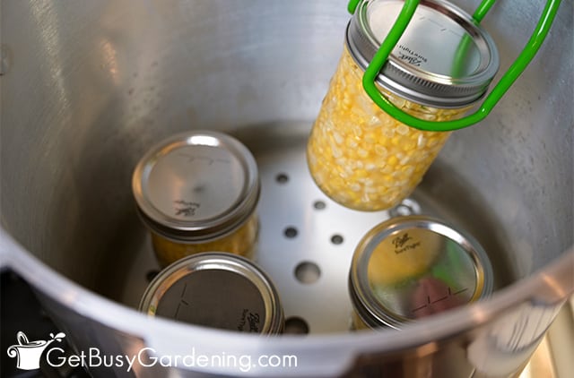 Filling pressure canner with jars of corn