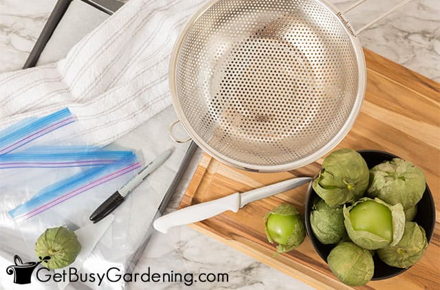 Supplies needed for freezing tomatillos
