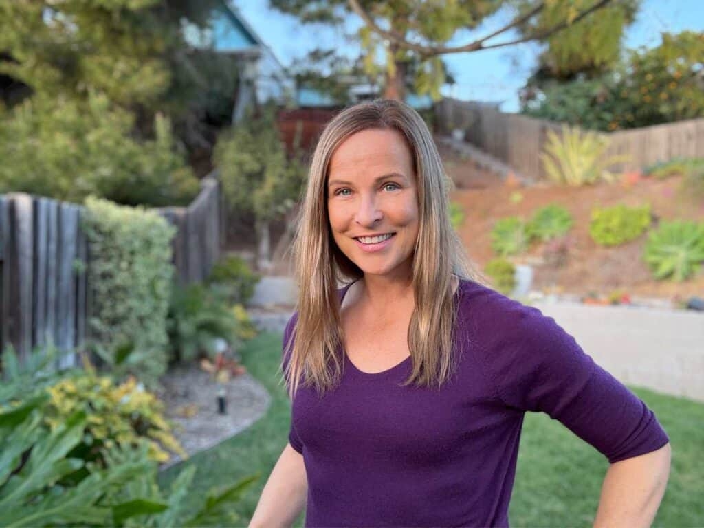 Amy Andrychowicz in her yard in California.